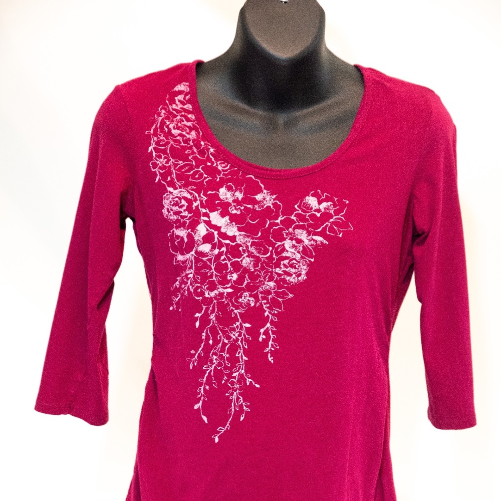 Magenta 3/4 Sleeve Maternity and Nursing Shirt (S)